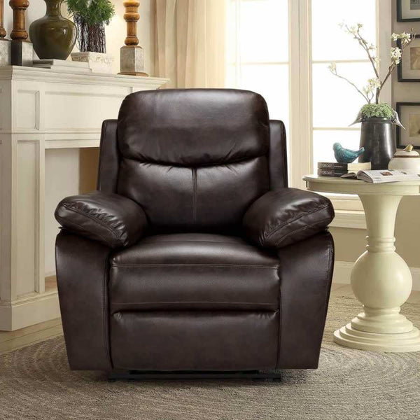 Leo Pure Leather Recliner- Brown
