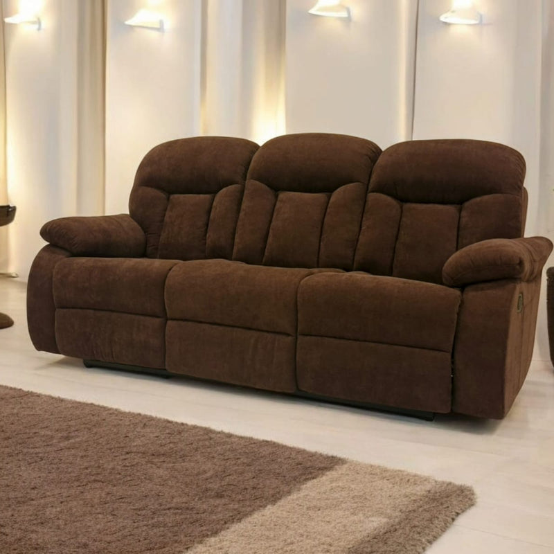 Henry Three Seater Recliner- Brown Sued Fabric