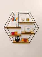 HEXAGON GEOMETRIC METAL AND WOODEN WALL MOUNTED SHELF - interiorinsight.pk