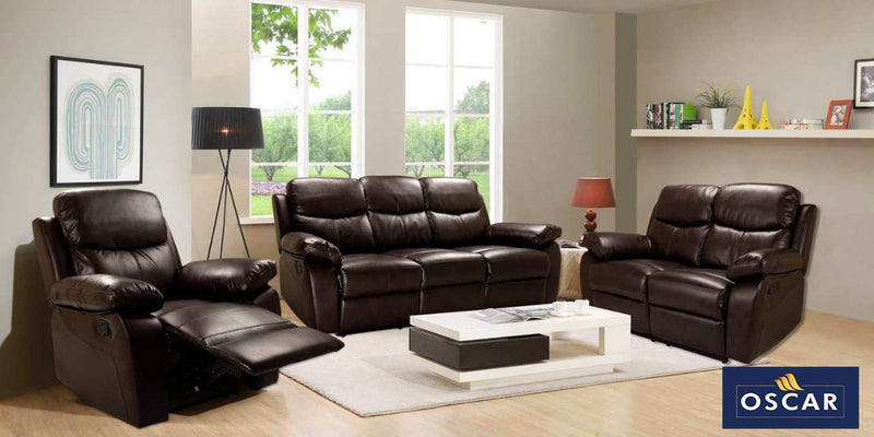 OSCAR BROWN PURE COW Leather + PVC Recliner Set Sofa Set 3+2+1 - interiorinsight.pk