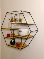 HEXAGON GEOMETRIC METAL AND WOODEN WALL MOUNTED SHELF - interiorinsight.pk