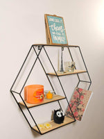 Hexagon Geometric Metal and Wooden Wall Mounted Shelf - interiorinsight.pk