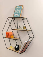 Hexagon Geometric Metal and Wooden Wall Mounted Shelf - interiorinsight.pk