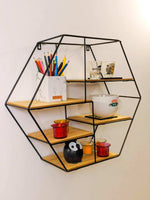 HEXAGON GEOMETRIC METAL AND WOODEN WALL MOUNTED SHELF - interiorinsight.pk