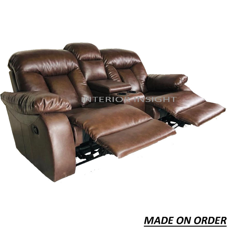 Sapphire Two Seater With Console Recliner Sofa - Brown