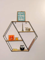 Hexagon Geometric Metal and Wooden Wall Mounted Shelf - interiorinsight.pk