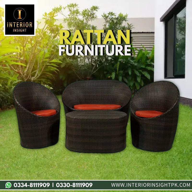 Four Seater Goppy Rattan Sofa Set with Table- Brown
